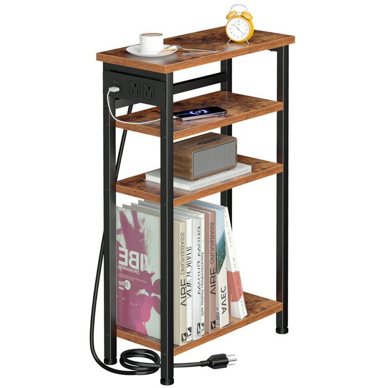 Ensemble de 2 tables d'appoint 24,4 po à 4 niveaux avec station de charge, Rustic Brown