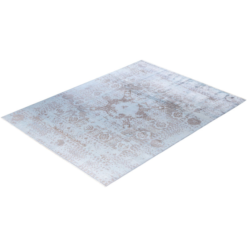 Tapis unique noué à la main Melby - bleu, 9 pi 1 po x 12 pi 2 po