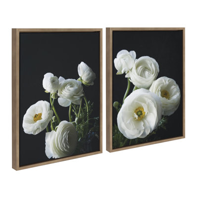 «White Ranunculus 4» et «White Ranunculus 3» par Emiko et Mark Franzen, ensemble d'art mural sur toile