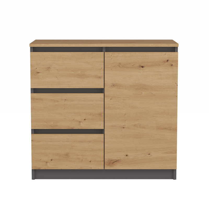 Benedek 80cm W 3 - Drawer Chest of Drawers, Anthracite/Artisan Top