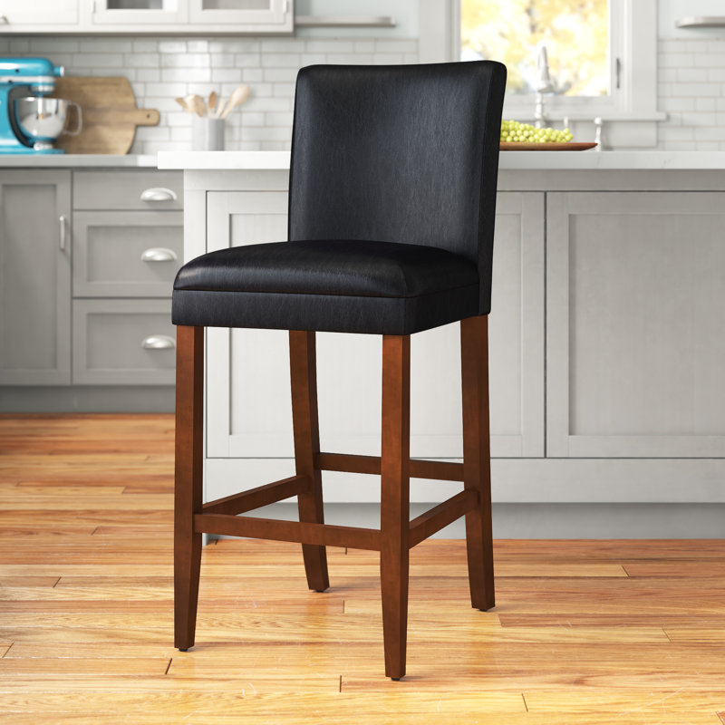 Taib 29" Luxury Faux Leather Bar Stool, Black Faux Leather