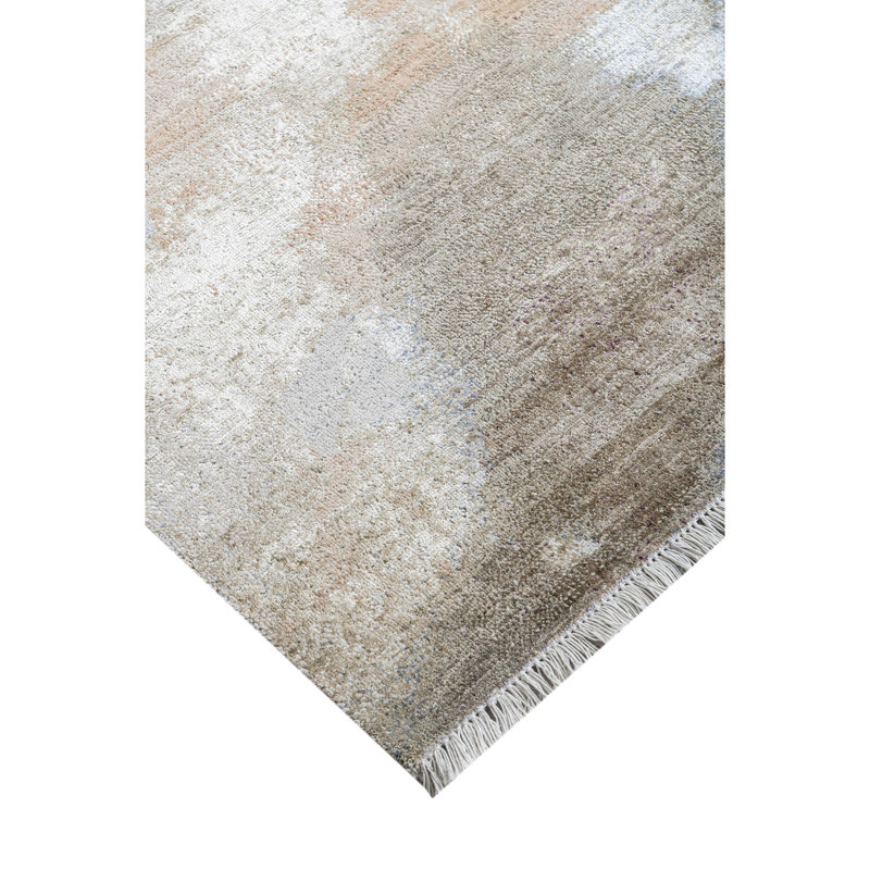 Hand Knotted Abstract Area Rug in Gray/Brown/Orange/Pink, Rectangle 9' x 12'