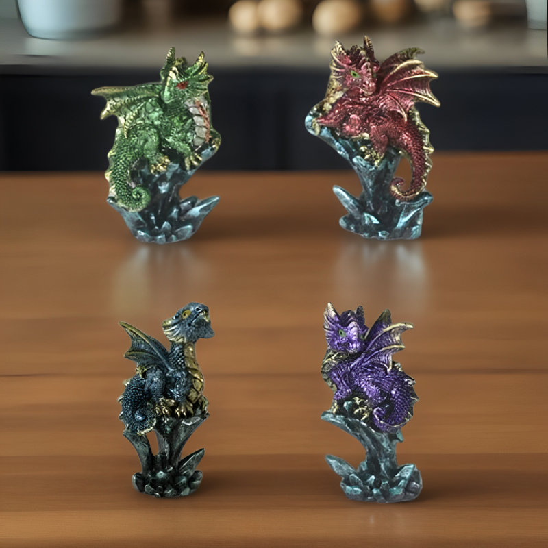 4-PC Set 4.75"H Dragon on Icicle Figurine