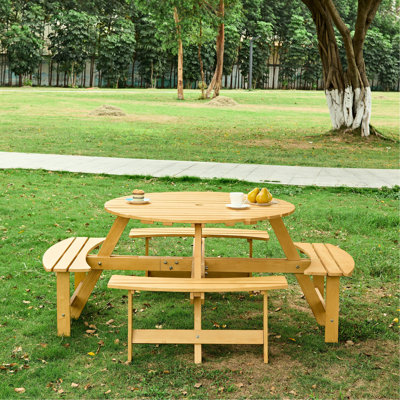 Ahner 6 Person Picnic Table With Umbrella Hole And 3 Built-In Benches - Weather , Waterproof, Outdoor Garden For , Spacious Benches, Perfect Backyard Porch