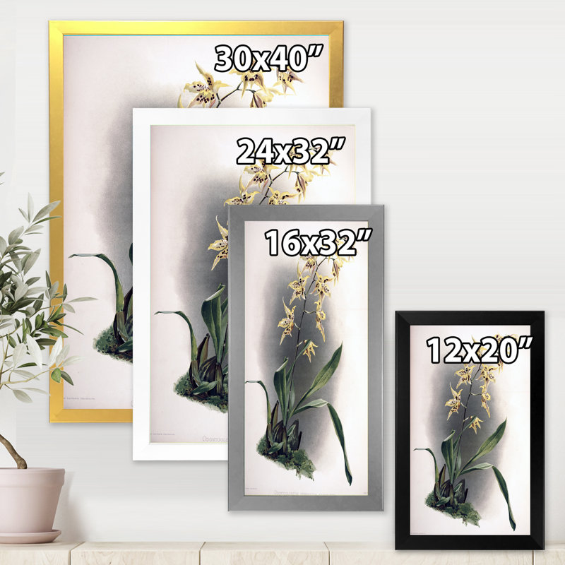 Fleur d'orchidée rétro - peinture sur toile, H 32 po x l 24 po x P 1 po, Cadre photo noir