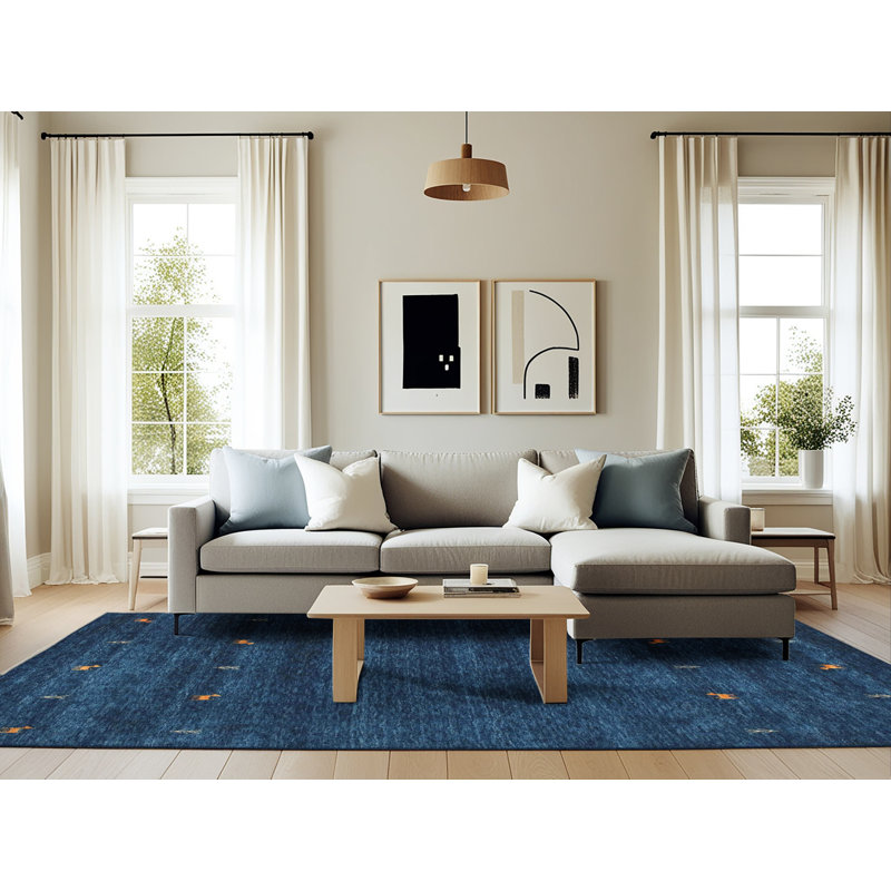 Tapis de zone bleu marine contemporaine, Rectangle 6 pi x 9 pi