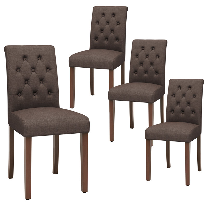 Dining Chairs Set Of 4, Button-tufted Upholstered Fabric Chairs With Solid Wood Legs, Modern Armless Side Chairs For Dining Room & Kitchen(brown)﻿