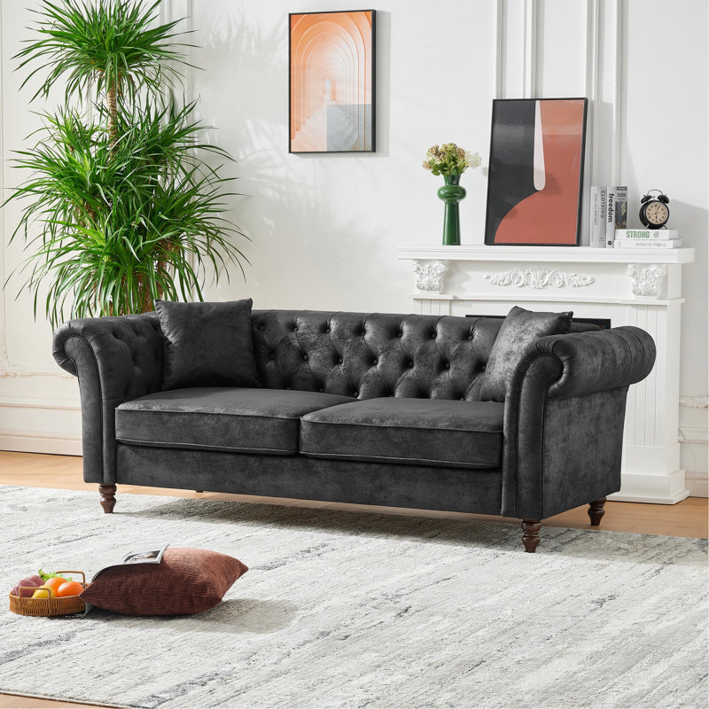 Canapé en tissu 83 po Chesterfield, Noir