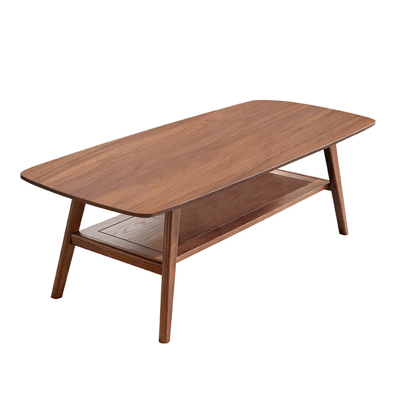 Table basse 100% bois massif facile à assembler avec tablette de rangement, H 17,32 po x L 47,25 po x l 22,05 po, Chêne foncé