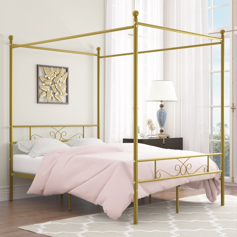 Alex-Jay Metal Canopy Bed, Queen, Gold
