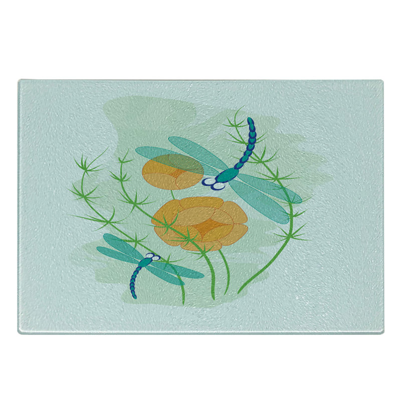 Ambesonne Dragonfly Tempered Glass Cutting Board Colourful Nature Bugs Multicolor
