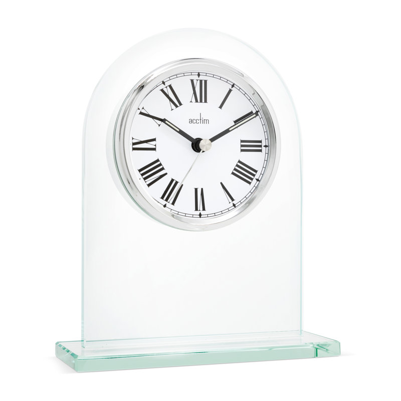 Acctim Adelaide Mantel Clock Quartz Glass Luminous Hands Floating Effect Energy Efficient Silver