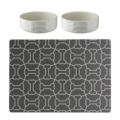 Colourmix Set Of 2 Dog Bowls & Placemat