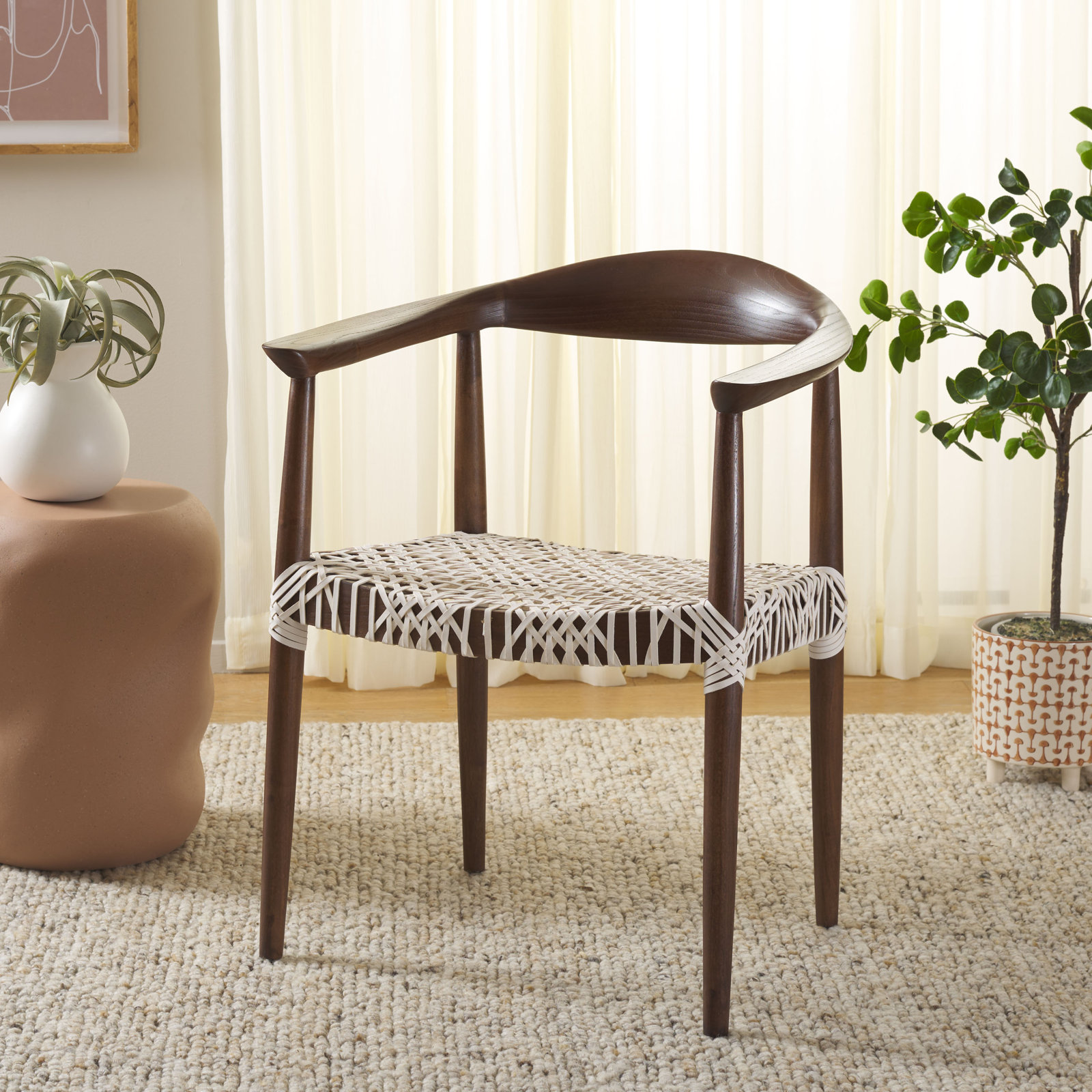 Kazbah Genuine Leather Dining Armchair, Brown/White