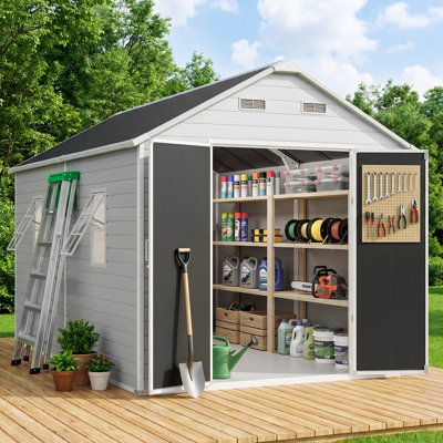 8X12 FT Outdoor Storage Shed, Weatherproof Tool Sheds Storage House With Windows, Outdoor Storage, Resin Lean To Shed For Backyard, Patio
