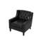 Fauteuil d'appoint en similicuir capitonné noir Mid-Century avec garniture cloutée et pieds en bois massif-133766355