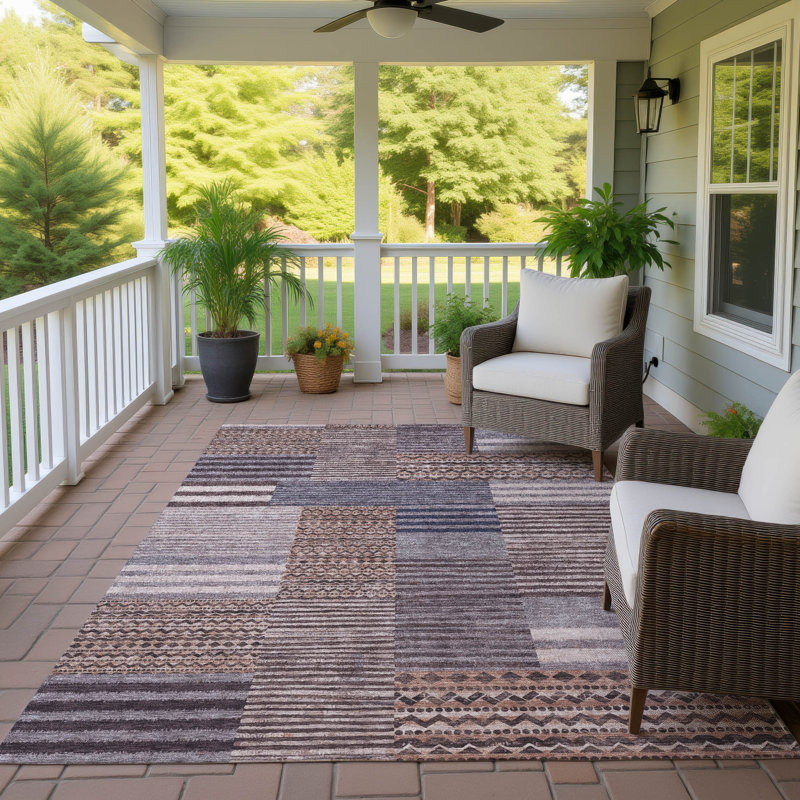Machine Washable Indoor/Outdoor Chantille ACN2749 Striped Rug, 9' x 12', Brown