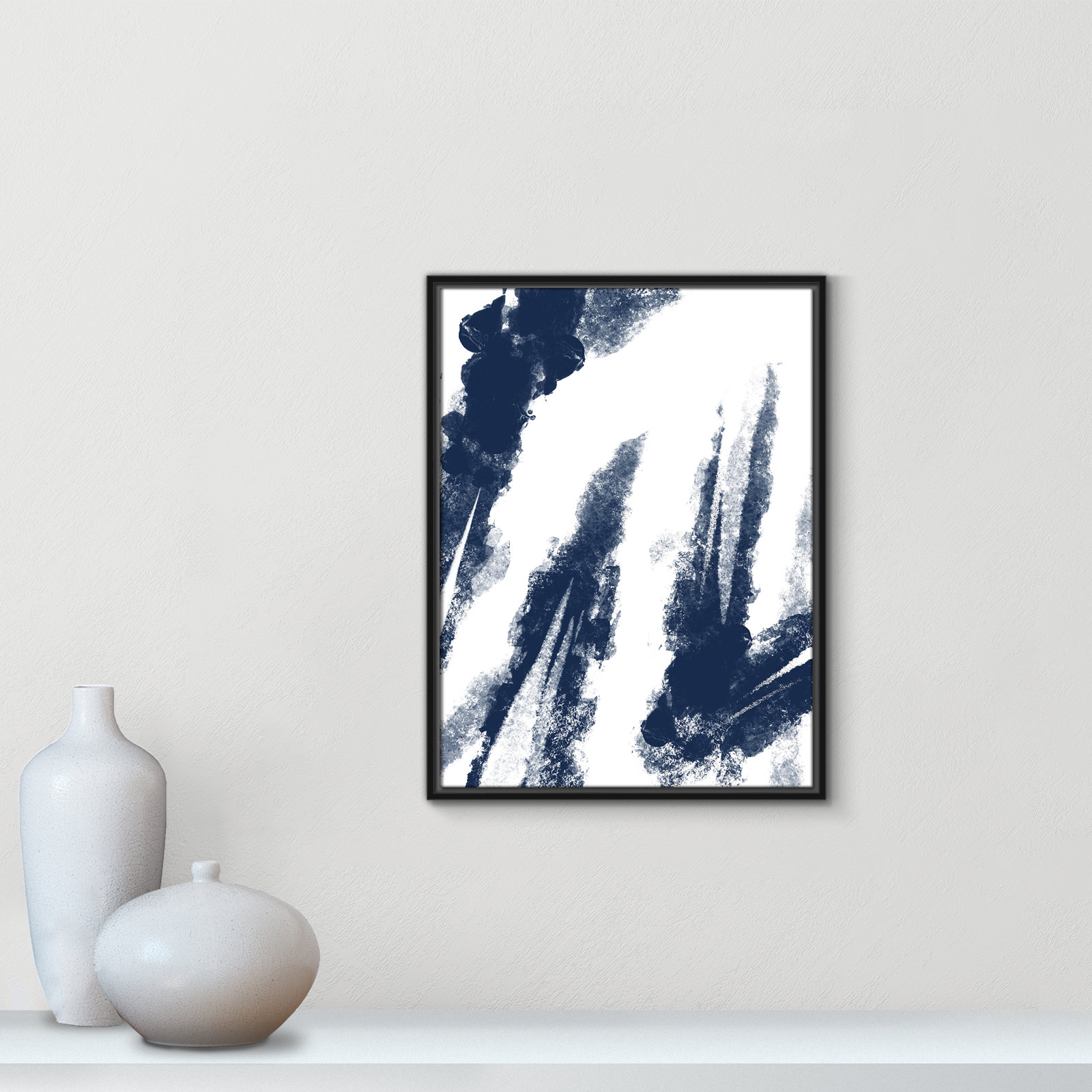 Ferne "Navy Striking Seams 2" Print, 25.5" H x 19.5" W x 2" D, Black Framed Canvas