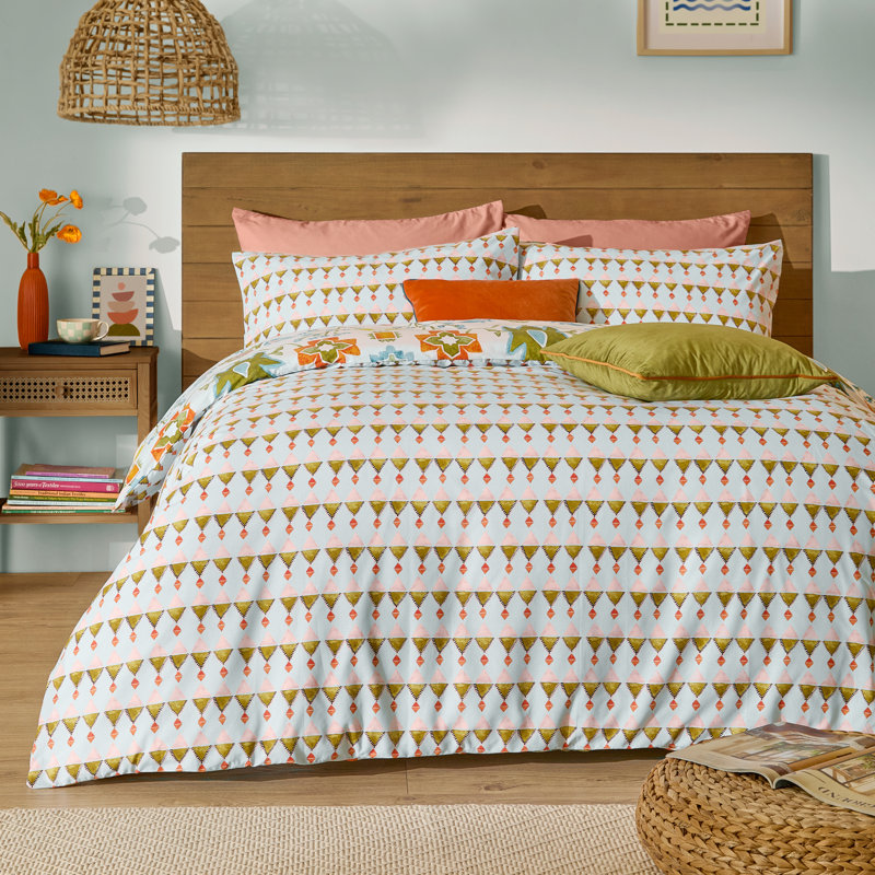 Dilara Cotton Blend Geometric Duvet Cover Set with Pillowcases, Single Duvet Cover Set + 1 Standard Pillowcase