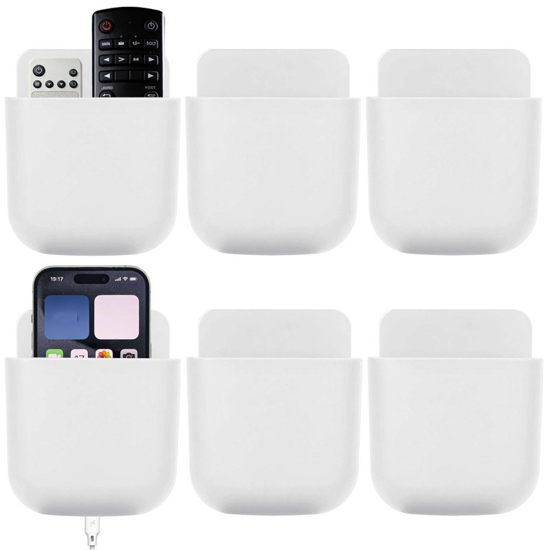 Ensemble de 6 boîtes de rangement sans perceuse avec support de télécommande et support mural pour télécommandes de télé, téléphone, stylo