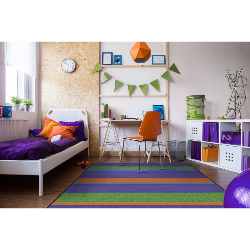 Tapis violet à rayures droites et étroites, 5 pi 4 po x 7 pi 8 po