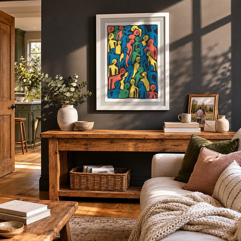 Crowded Collective Expressionism - Framed Print, A3 - 42.0 x 29.7 cm, White