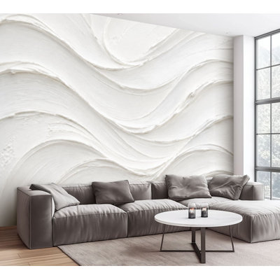 Wall Mural Peel and Stick Wallpaper White wave plaster Light modern abstract Self-Adhesive Removable Contact Paper Wall Decor for Living Room Bedroom 100"H x 144"W