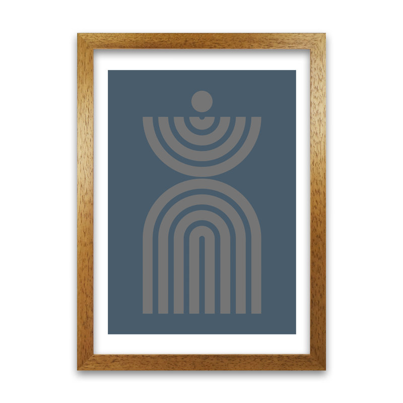 Mid Century Grey And Blue C - Print, Oak Frame, 30cm H x 21cm W x 3cm D