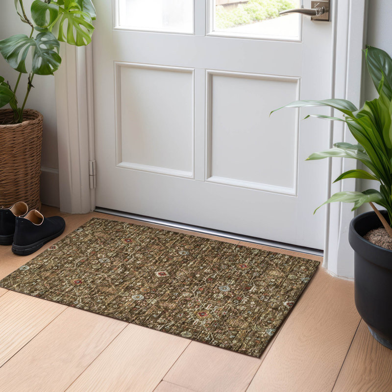 Machine Washable Indoor/Outdoor Segin ACN1130 Chocolate Rug, Rectangle 1'8" x 2'6"