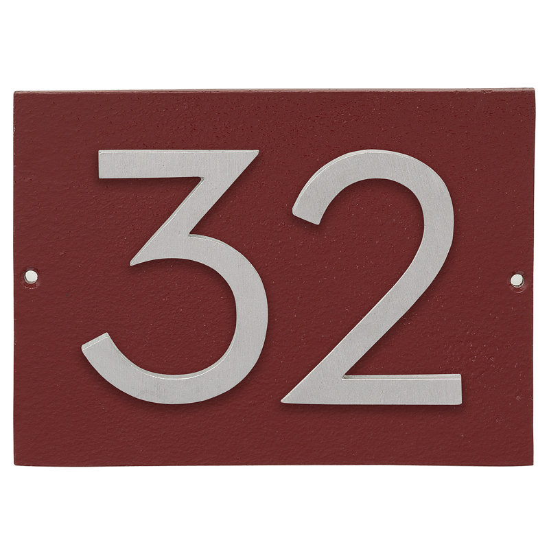 Plaque d’adresse murale sur 1 ligne flottante, Rouge brique, Aluminium brossé, Oui