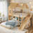 Twin Over Full Solid Wood House Bunk Bed with Shelves, Wardrobe and Slide-1945452949