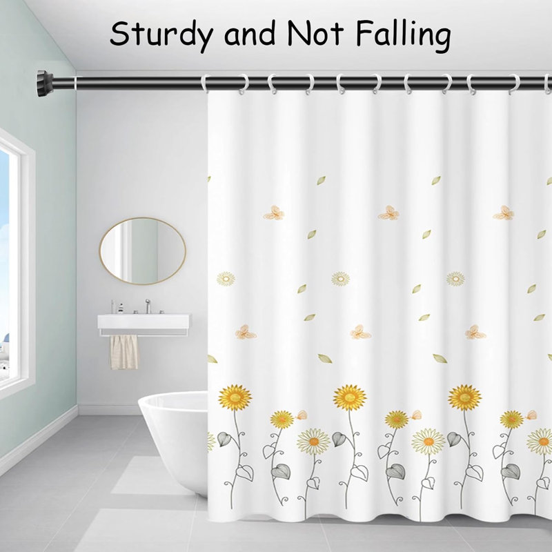155cm Straight Tension Shower Curtain Pole & Hook Set, Matte Black