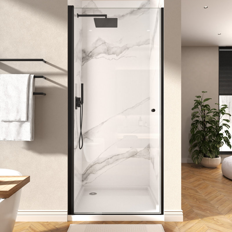 Porte de douche battante H 24 po x H 72 po Mortix avec panneau de douche en verre trempé transparent de 1/4 po et joint magnétique et conception étanche ARO-PT01MB2472