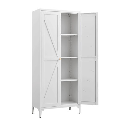 Metal Adjustable 2 Doors Metal Storage Cabinet Kitchen Pantry Cabinet With Adjustable Shelves Tall Steel Cabinet Locker For Kitchen, Living Room, Dining Room And Office