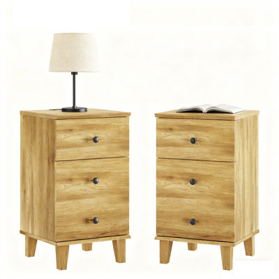 Nightstands Set Of 2, Fluted Night Stand With Charging Station, End Table With 2 Drawers & Doors, Bedside Table Wood Side Table For Bedroom, Natural