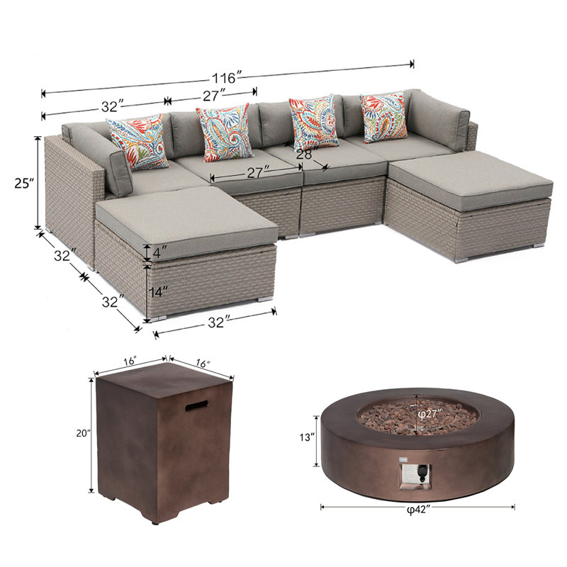 Ensemble de conversation avec coussins pour plusieurs chaises en rotin et coussins 8 pièces Eberlein