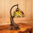 Antique Bronze Cat Table Lamp With Colorful Glass Shade