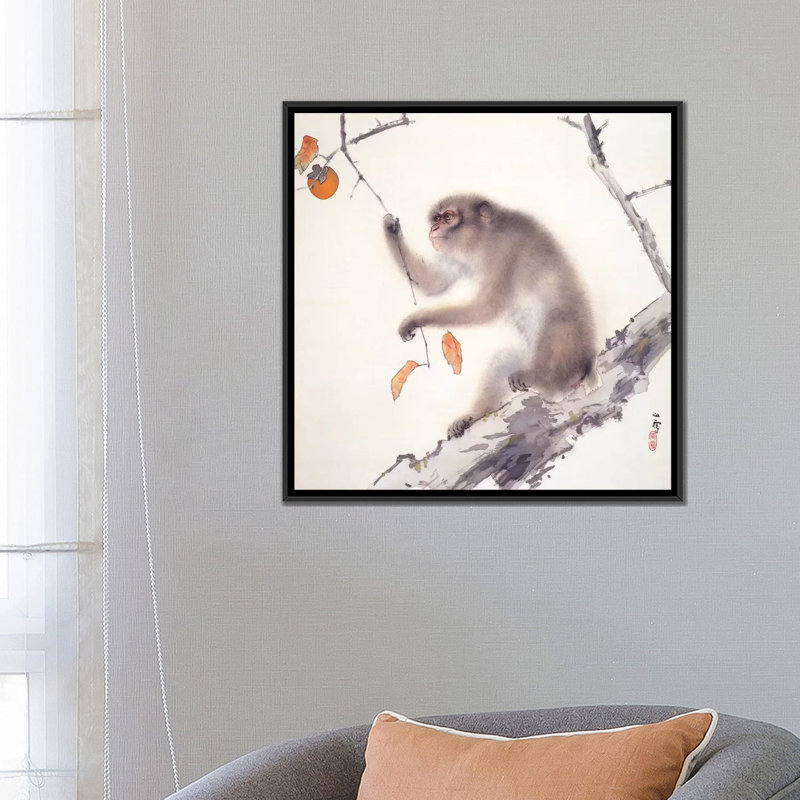 "Monkey" par Hashimoto Kansetsu, reproduction d'art sur toile, H 18 po x l 18 po x P 1,5 po, Toile encadrée noire