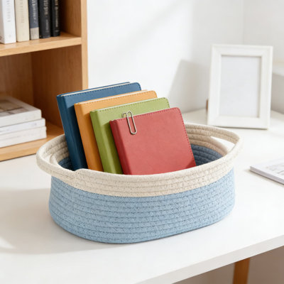 Handmade Woven Storage Basket With Handles, Decorative Organizer Bin For Shelves, Closets, And Home Decor, For Toys, Books, And Gift Baskets