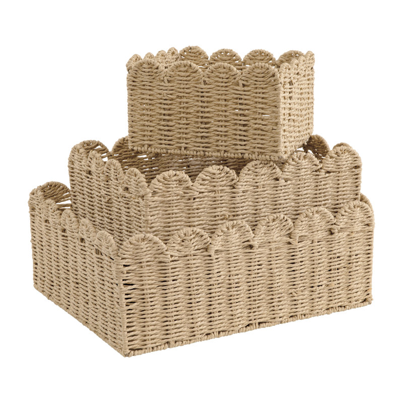 Paniers en osier, paniers de rangement tissés à la main avec poignées intégrées, paniers à tablettes en corde de papier pour l'organisation et la décoration