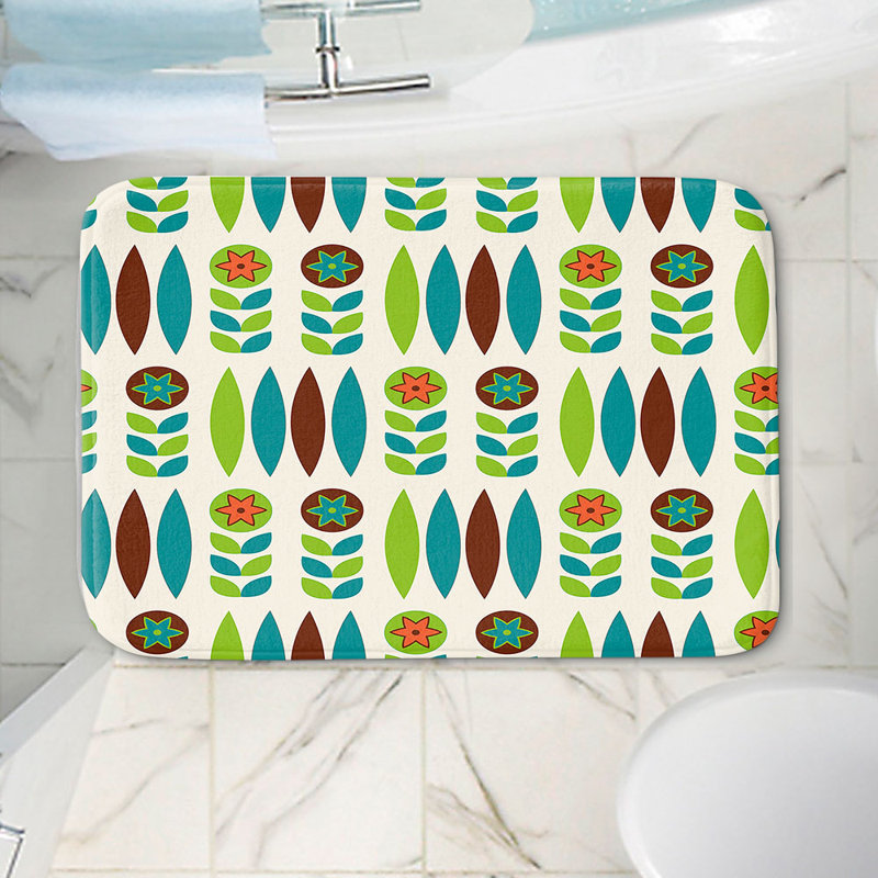 Tapis pour salle de bain en mousse à mémoire de forme floral mid century spring, l 24 po x L 17 po x H 1 po