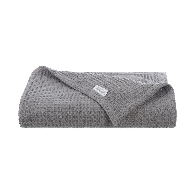 Waffle Weave Cotton Blanket Waffle Throw Blanket, Grey, Queen