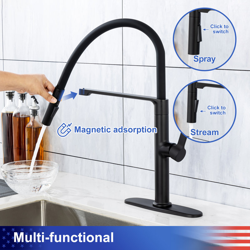 Robinet de cuisine magnétique à poignée simple en nickel brossé, Noir mat