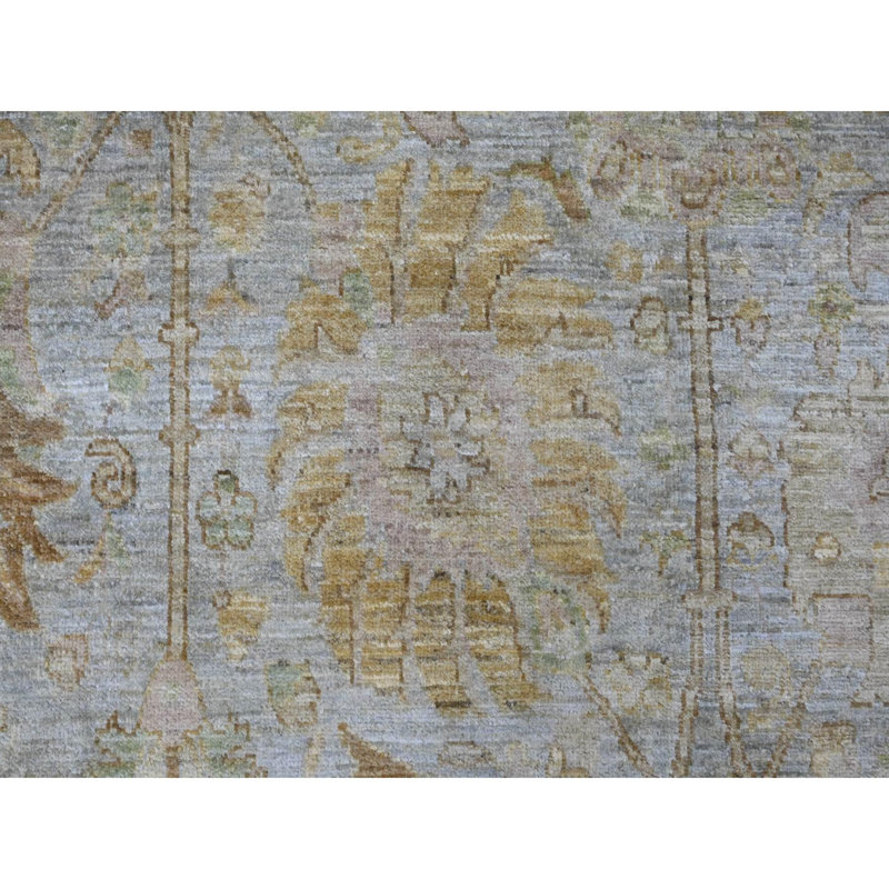 Tapis oriental 10 pi x 10 pi gris clair, Peshawar avec motif Ziegler Mahal, laine de haute montagne, tissage dense, noué à la main, rond