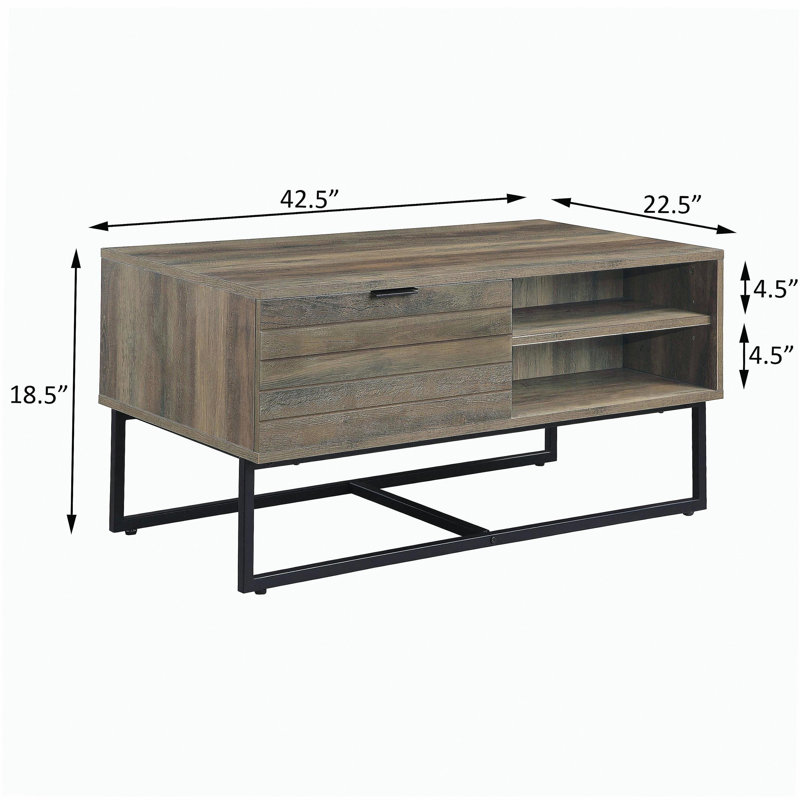Rustic Oak and Black Coffee Table with Open Storage
