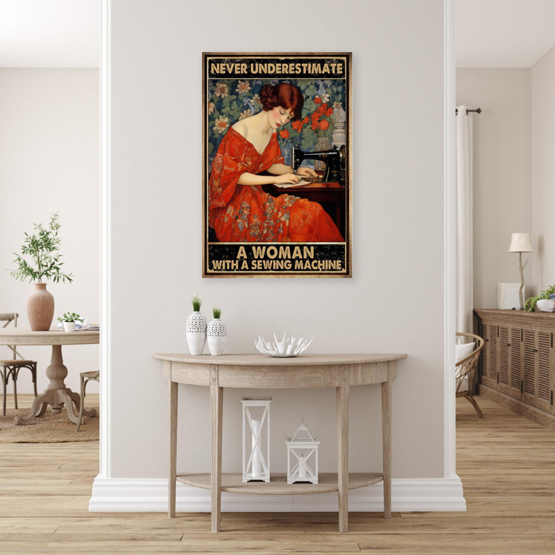 A Woman With A Sewing Machine - 1 Piece Rectangle Graphic Art Print On Wrapped Canvas, L 11 po x H 14 po