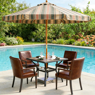 Table de salle à manger d'extérieur carrée, 37 po x 37 po, rangement intégré, faux bois, structure stable, table facile à installer pour les rassemblements décontractés, taille, prêt pour un parasol double couche