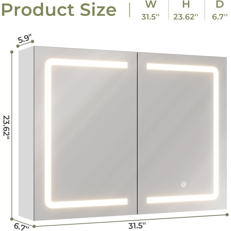 Kashia W 23.62'' H Wall Mounted Required Frameless Medicine Cabinet Mirror 1 Adjustable, 23.62" H x 31.5" W x 6.7" D