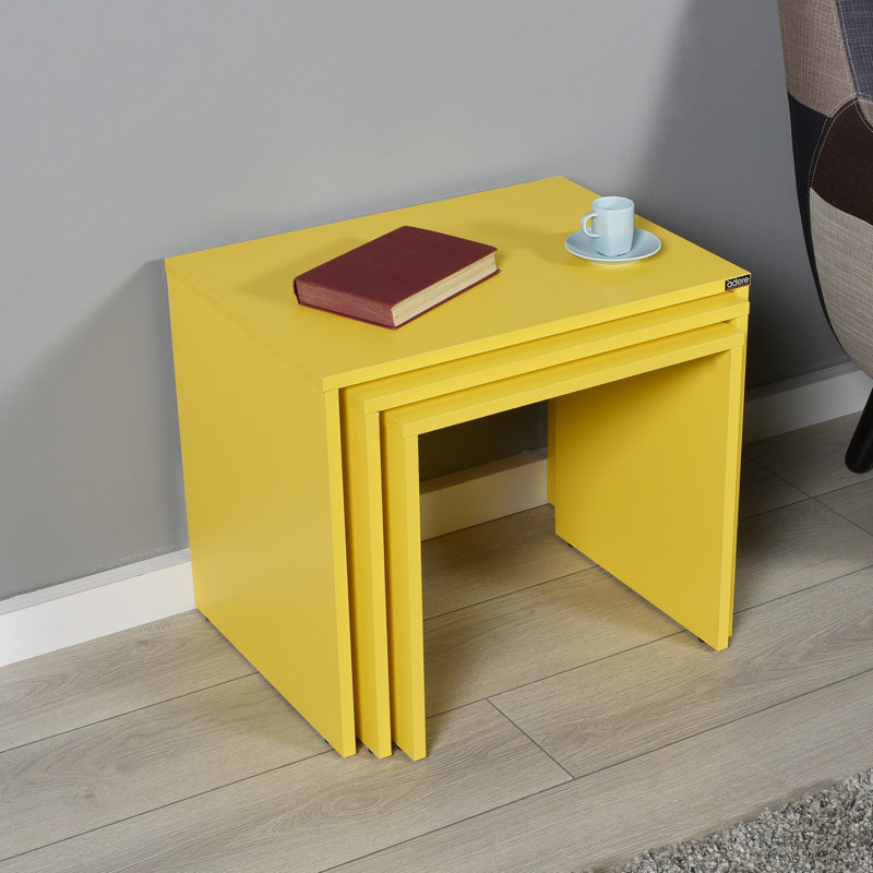 Modern Nesting Table Set (3 Pieces), Yellow, 21.7 x 18.5 x 15.7 inches | 100% Melamine Coated Particle Board, Thickness: 0.6 inches | Stylish Design for Home & Office, Versatile & Space-Saving Solution