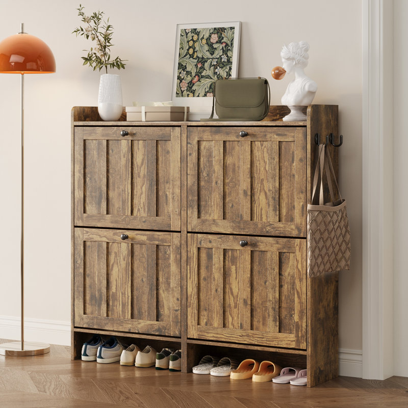 Shoe Storage Cabinet With 4 Flip Drawers: Large Capacity Storage, Suitable For Home Entryways And Public Shoe Changing Areas.